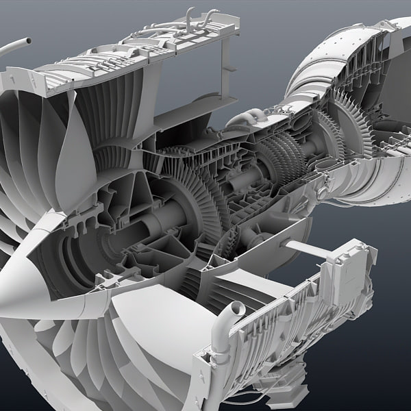 3d jet engine cutaway model