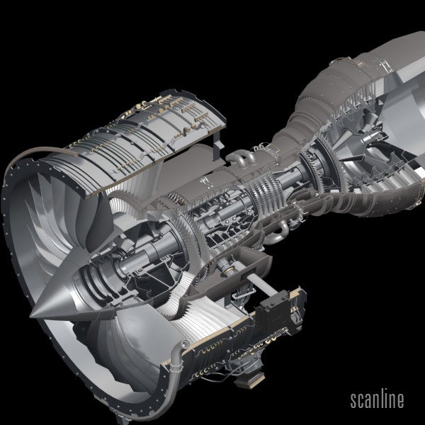 3d jet engine cutaway model