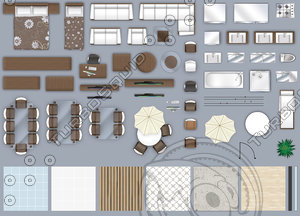 2d furniture floorplan, top-down view (style-3). PSD