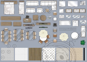 2d furniture floorplan, top-down view (style-2). PSD
