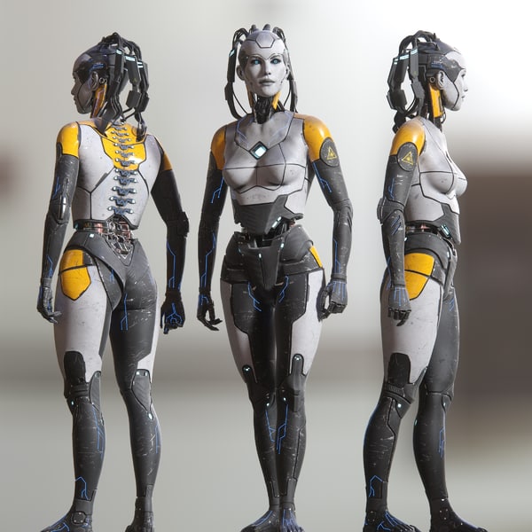 3d model sci-fi female android character