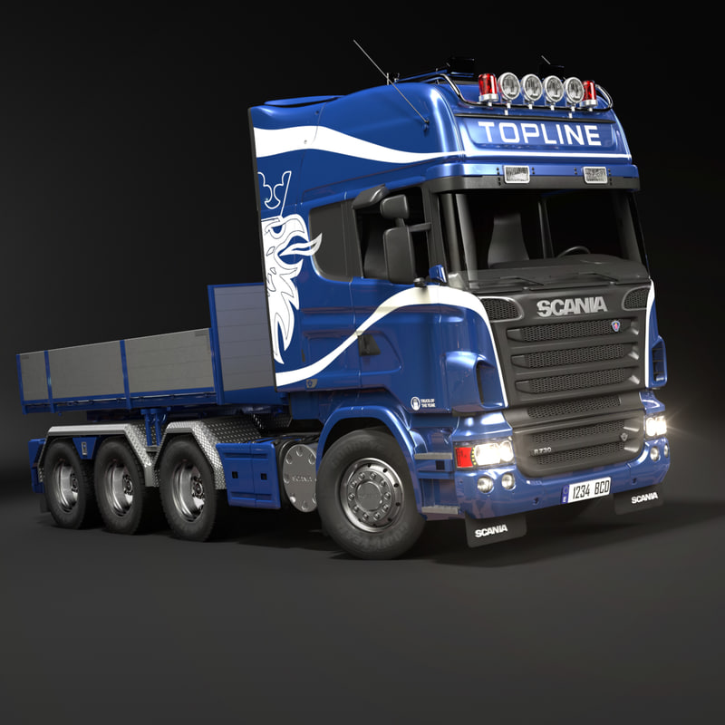 3d scania r730 flatbed truck model