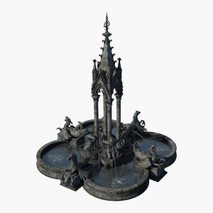 3d gothic fountain water model