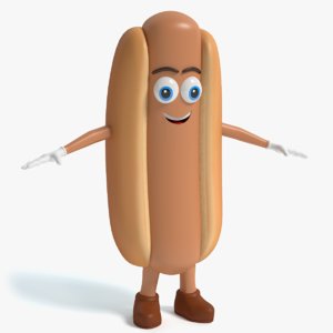 3d cartoon hot dog character