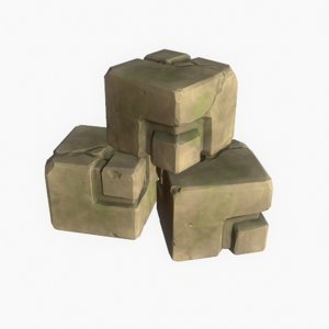3d model cartoon ancient ruined cube