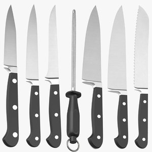 black handled kitchen knifes 3d max