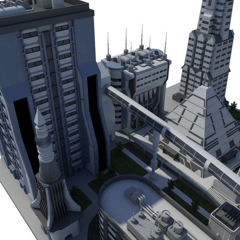 3d block futuristic city model