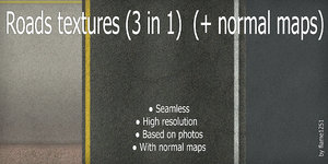 Road Textures Pack 3-in-1 - Seamless and High-Resolution with Normal Maps 