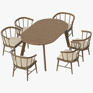 3d model patio table 6 chairs
