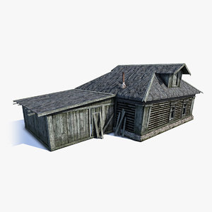 low-poly russian village wooden house 3d model