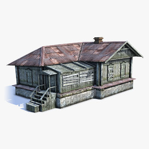 low-poly russian village wooden house 3d obj