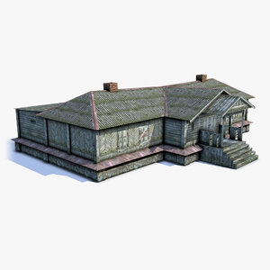 3d model low-poly russian village wooden house