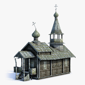 3d low-poly russian village church