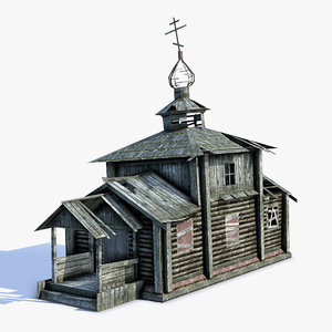 3d model low-poly russian village church