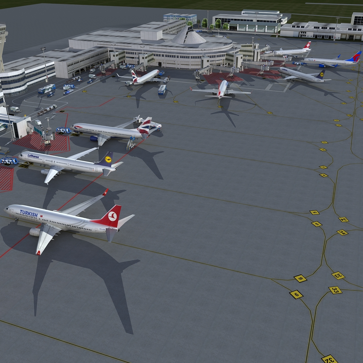 3d advanced airport vehicles planes model