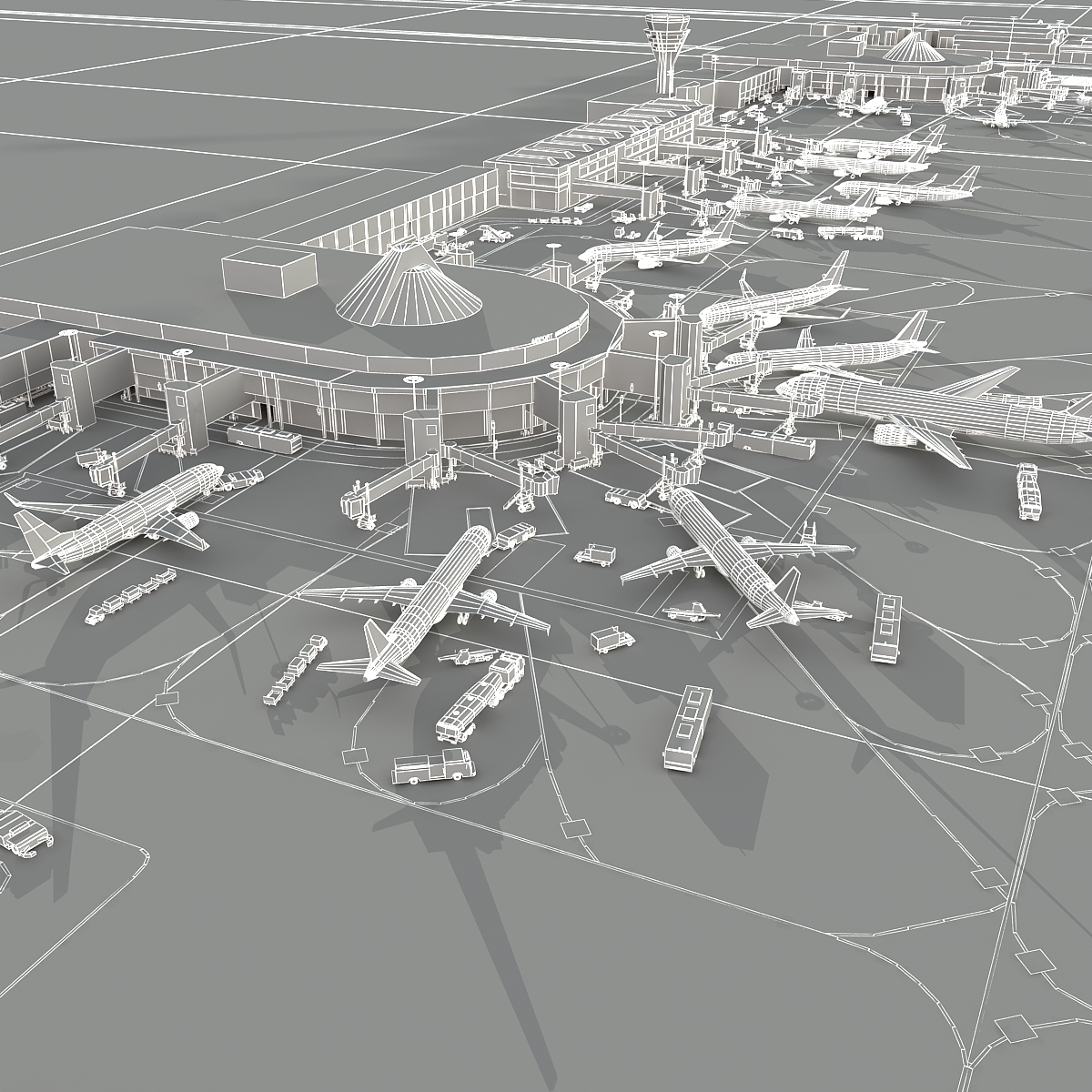 高级机场车辆和飞机3d模型