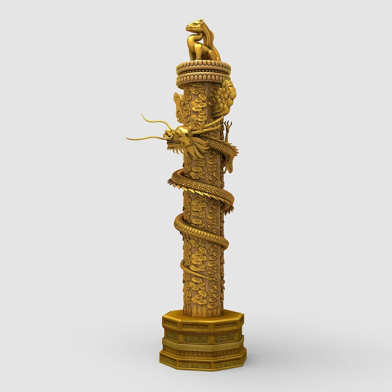  3d  chinese dragon pillar 