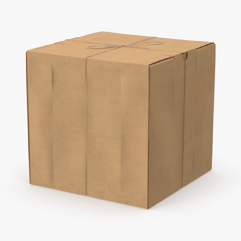 3d model square cardboard box twine