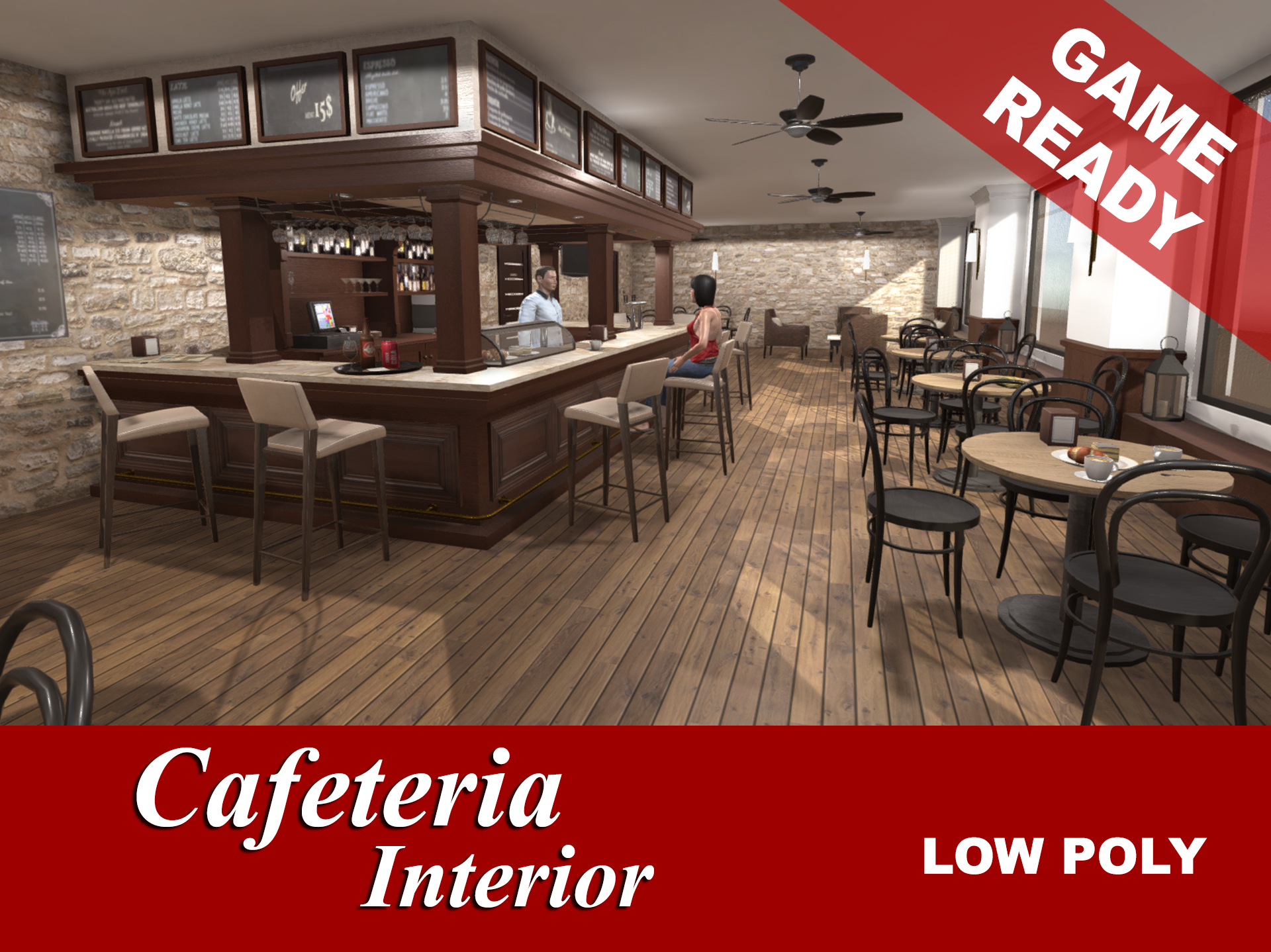 3d interior cafeteria  model 