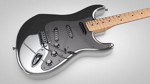 realistic chrome fender stratocaster 3d model