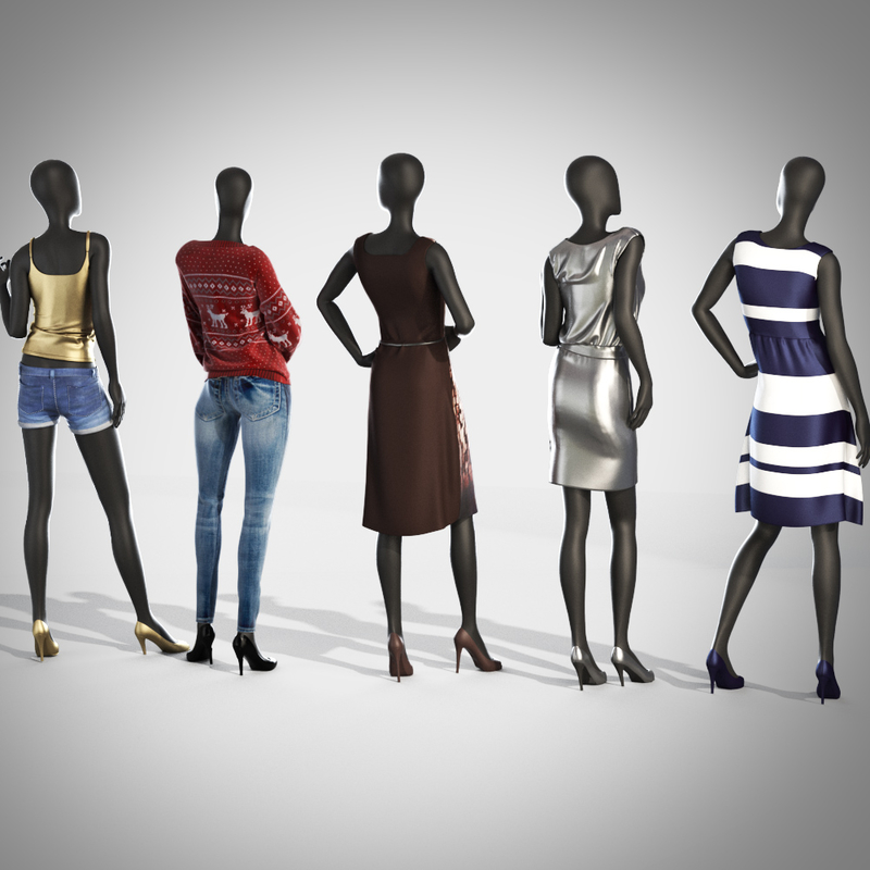 3d model of female mannequin dress set