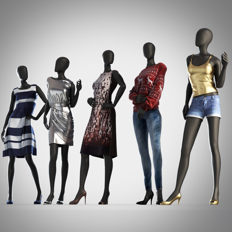 3d model of female mannequin dress set