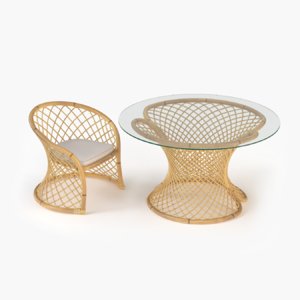 3d model elegant rattan chair table