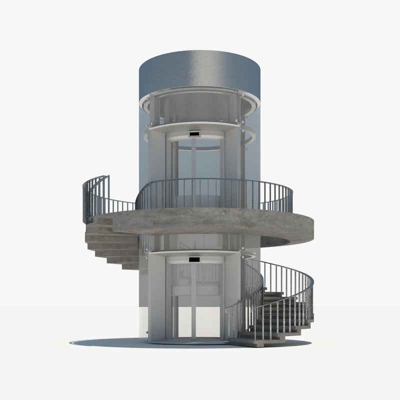 3d model elevator sketchup glass model spiral of elevator staircase 3d