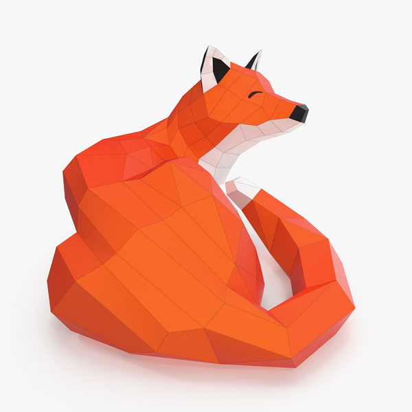 3d obj paper fox
