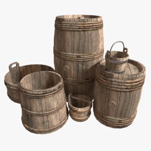 3d hoops barrels pack pbr model