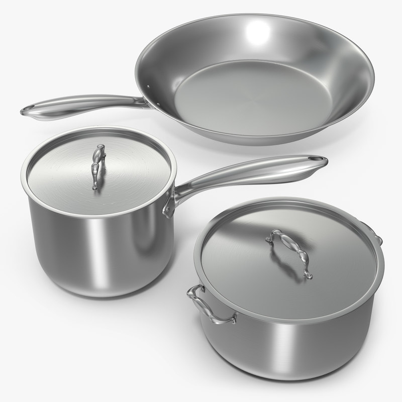 3d model  stainless  kitchen  pot set 