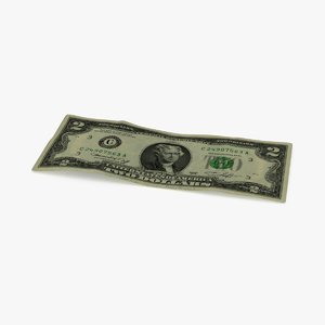 2 dollar bill 3d model