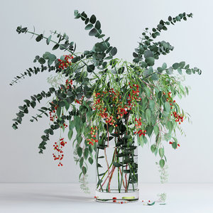 vase eucalyptus flowers 3d max