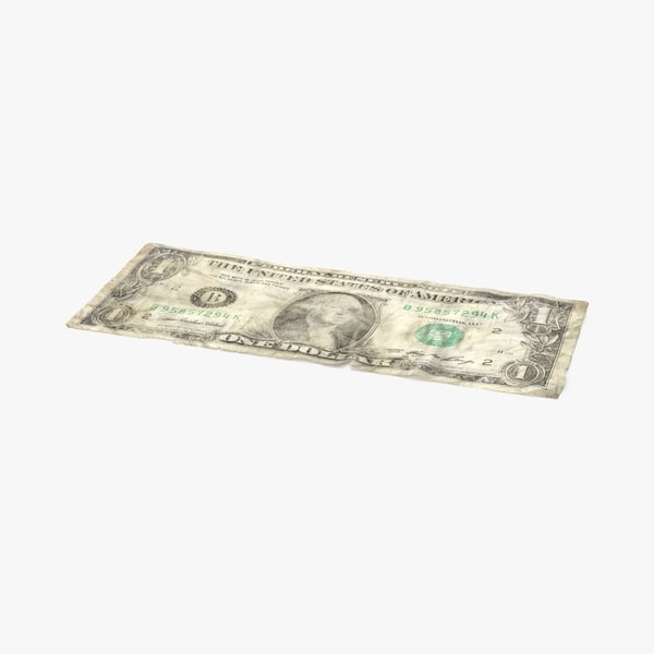 3d 1 dollar bill distressed