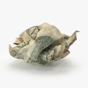 10 dollar bill crumpled 3d model