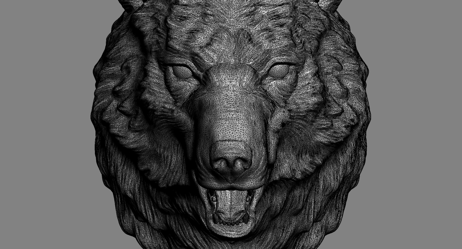 max wolf head sculpture