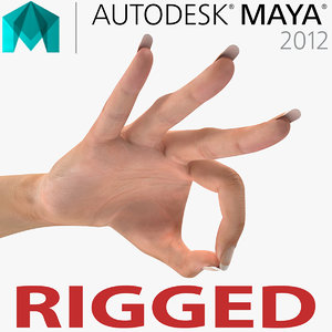 3d female hand 2 rigged