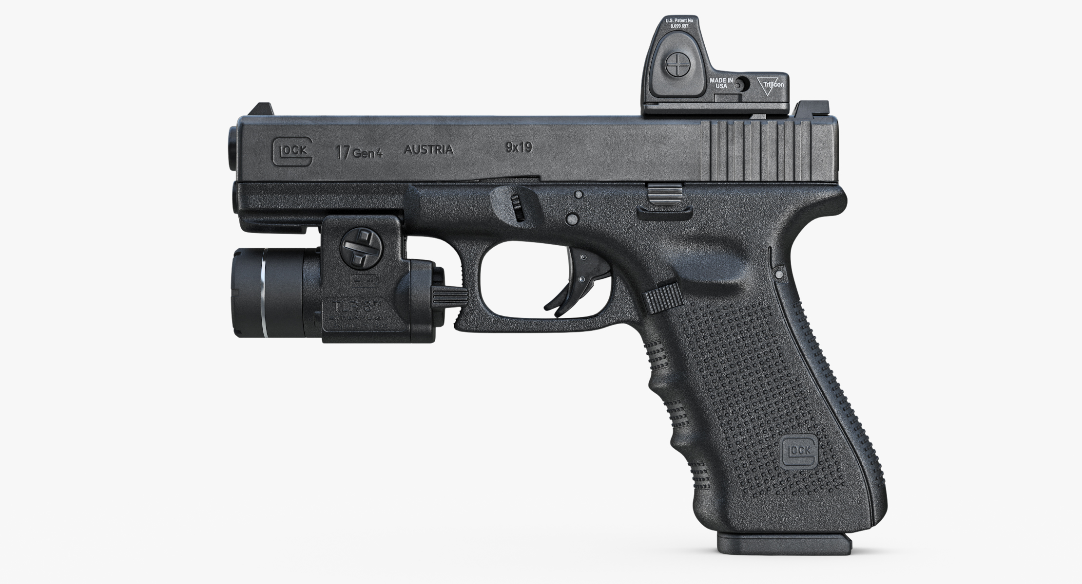 gun glock 17 gen 4,scope,手电筒3d模型