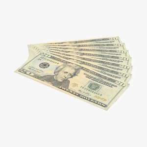 3d model 20 dollar bill fanned