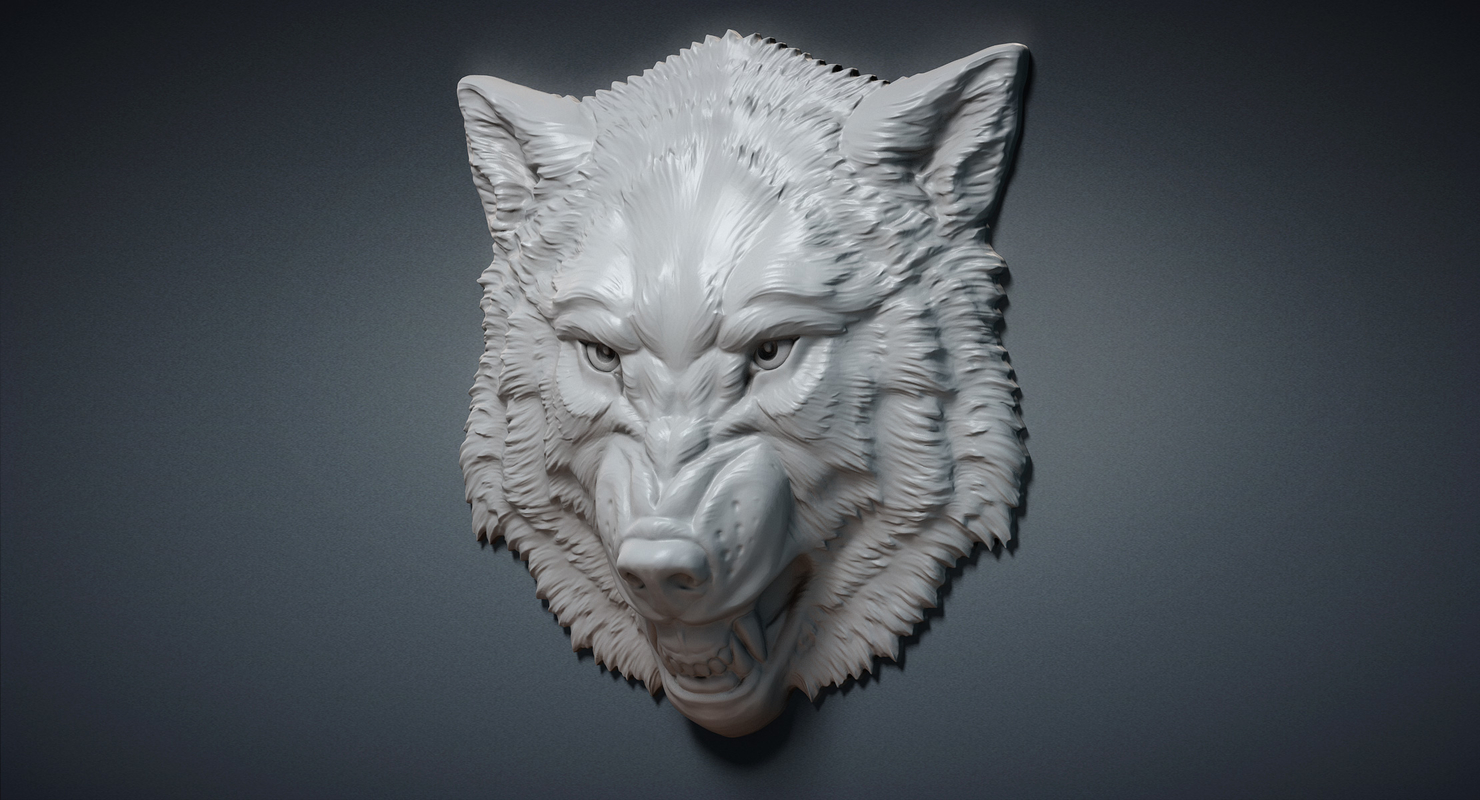 angry roaring wolf head 3d max