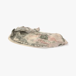 3d model 50 dollar bill crumpled