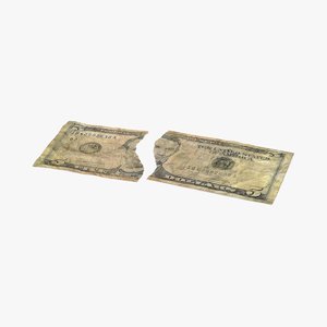 3d 5 dollar bill torn model