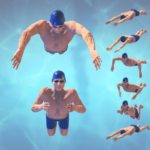 3d model of swimming man rigged frog