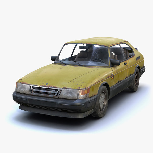 low-poly rusty saab 900 obj