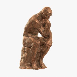 old copper sculpture rodin thinker 3d model