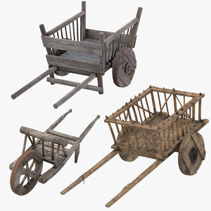 3d medieval wheelbarrow wagon cart