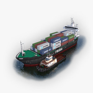 3d cargo ship tugboat model