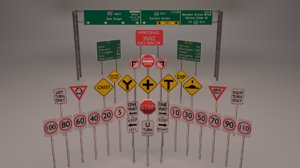 36 traffic signs road 3d model
