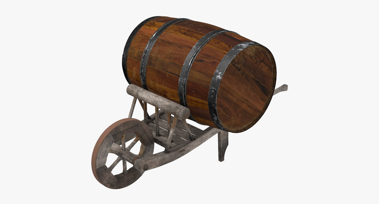 medieval wheelbarrow barrel 3d obj