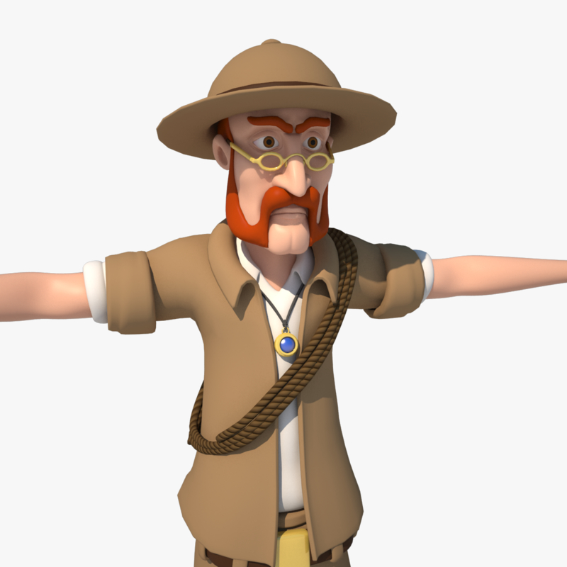 cartoon explorer character rigged 3d model